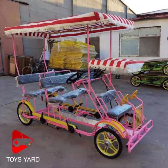 صورة دراجة هوائية عائلية 6 راكب ب لون وردي جذاب ب لون ازرق جذاب